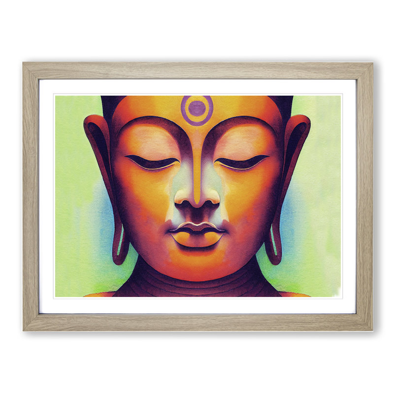 Watercolour Buddha Vol.1 - Print, 25cm H x 34cm W x 2cm D, Oak Framed