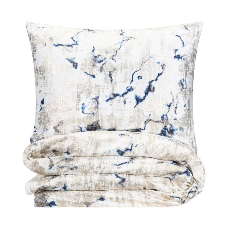 Ensemble de housse de couette en polyester 3 pièces bleu / gris Toppenish, Housse de couette très grand + 2 taies décorativ