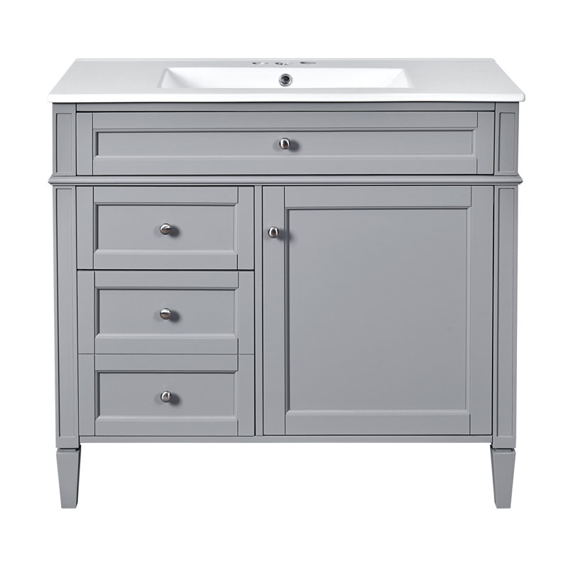 Meuble-lavabo simple 33,78 po avec lavabo supérieur, Gris