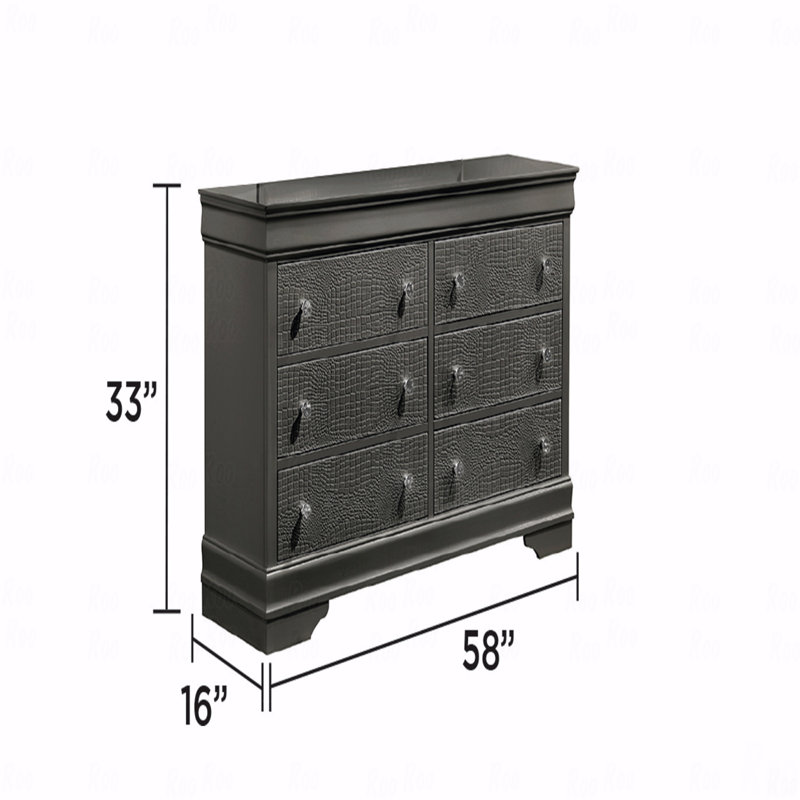 Commode 6 tiroirs, fabrication en bois de style moderne, Gris