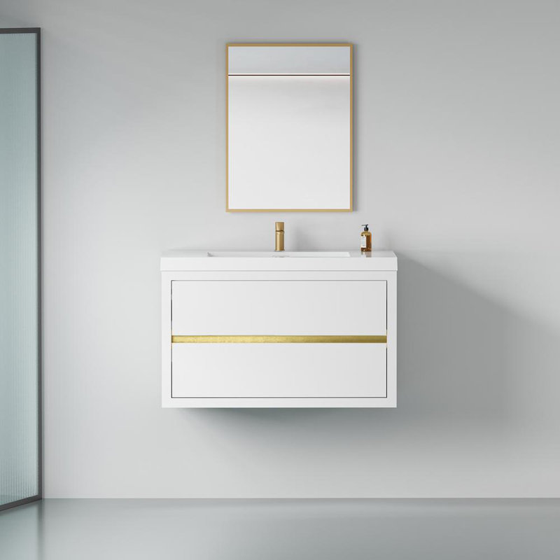 36" Wall-Mounted Bathroom Vanity, Glossy White
