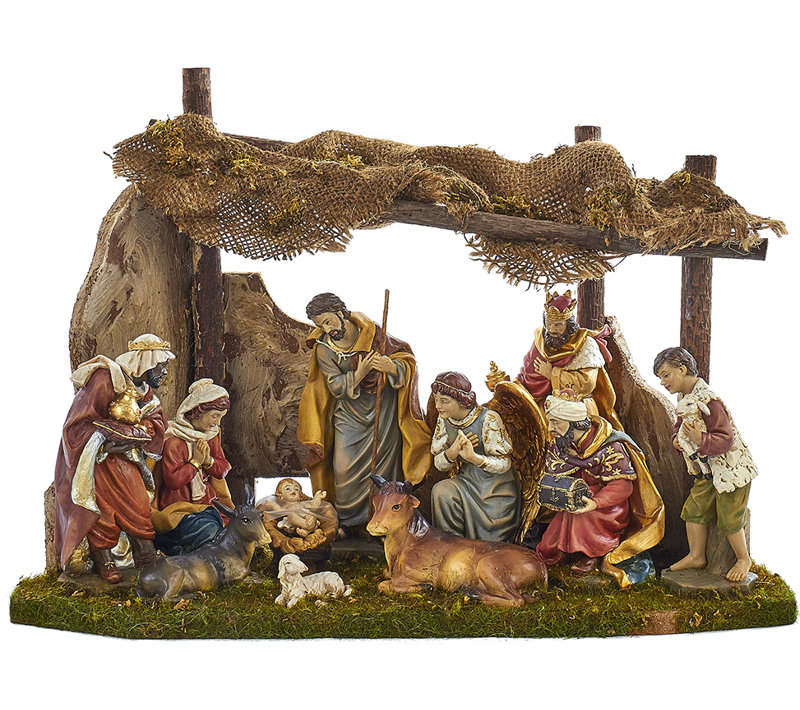 Kurt Adler Nativity Set With Stable Table Piece, 12-Piece Set