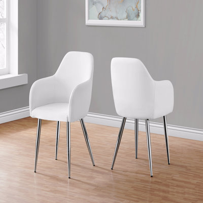 Dining Accent Chair - Set Of 2, Side, Upholstered, Kitchen, Dining Room, White Leather Upholstered Look, Chrome Metal, Contemporary, Modern Style