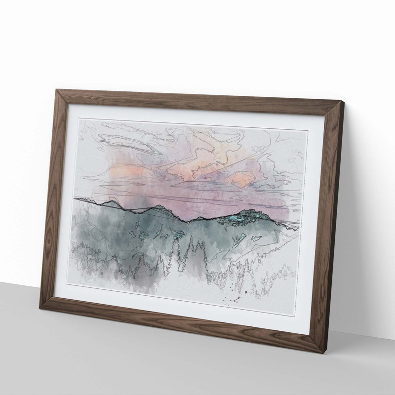 Mountain Divide in Abstract - Picture Frame Drawing Print, Walnut Framed, 62cm H x 87cm W x 2cm D