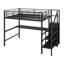 Lit mezzanine double en métal noir avec bureau en L, port USB, DEL, armoire