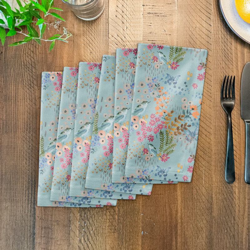 Eirys Cotton Floral Square Napkin, Blue/Pink