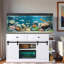 Support d'aquarium avec lumière DEL, prises de courant, portes cannelées coulissantes, 2 tiroirs, 2 grandes armoires et tablettes de rangement