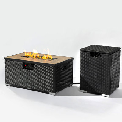 Propane Fire Table With Tank Holder & Ceramic Tile Top, Pe , 30.68 In. Depth Pit Holder, Dark Grey,