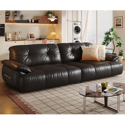 Black Genuine Leather Modular Sofa cushion Fourseat