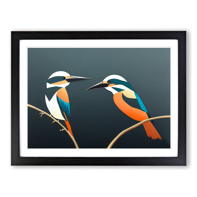 Abstract Kingfisher Birds - Framed Print, Black, 46cm H x 64cm W x 2cm D