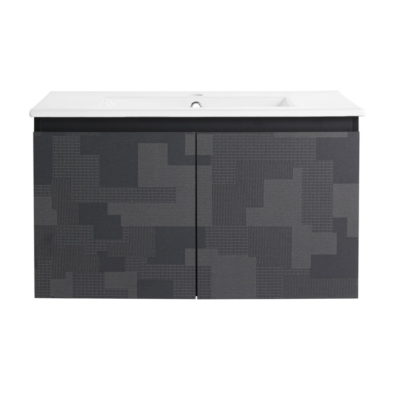 Meuble-lavabo mural flottant 30 po avec lavabo en céramique et porte d'armoire à fermeture en douceur