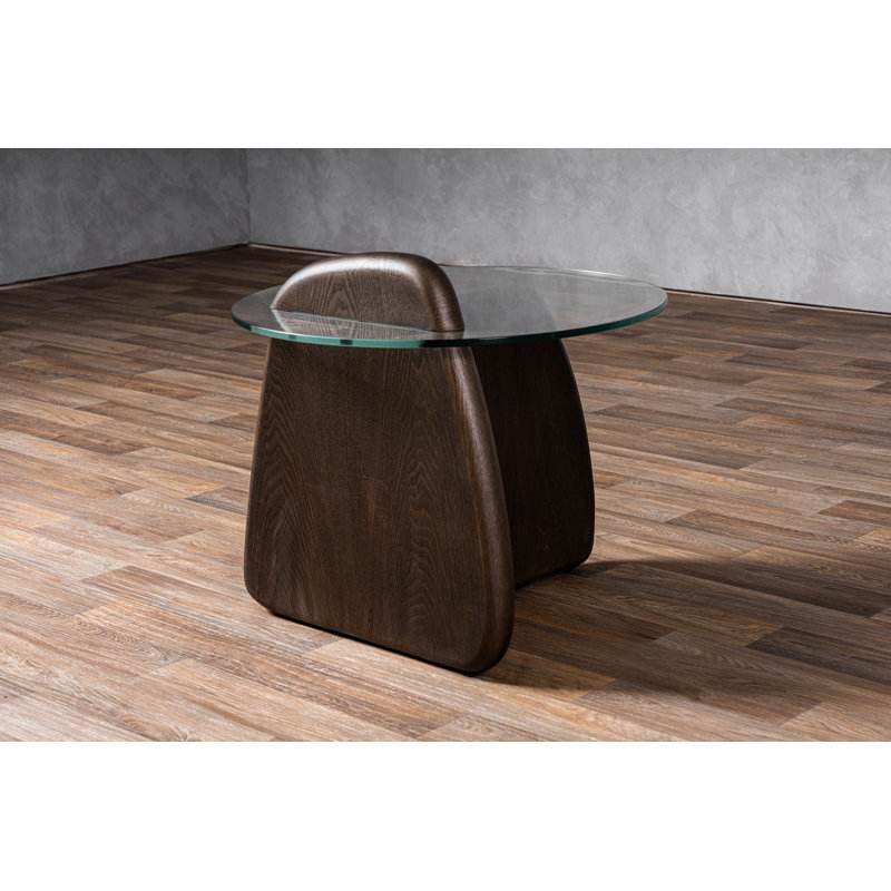Round Clear Glass and Dark Walnut End Table