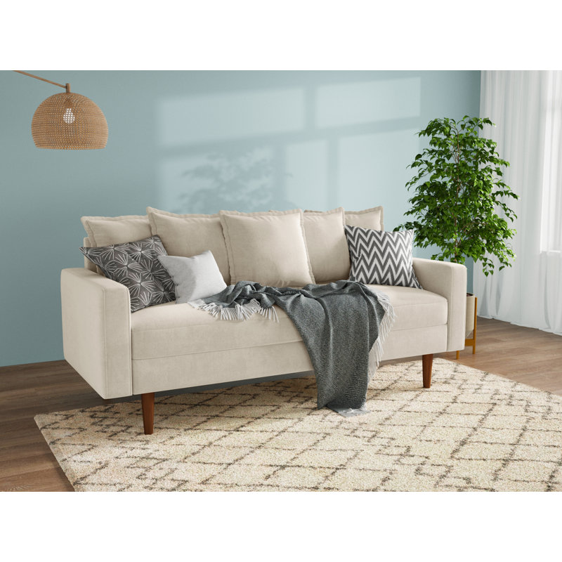 Stelly 70'' Velevt Square Arm Sofa, Beige 100% Polyester