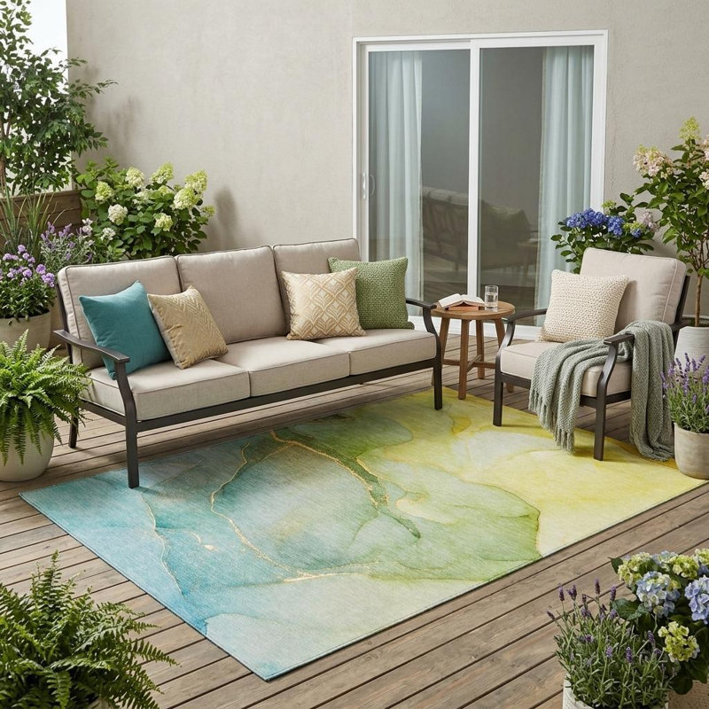 Tapis intérieur lavable abstrait antidérapant 5 pi x 8 pi vert