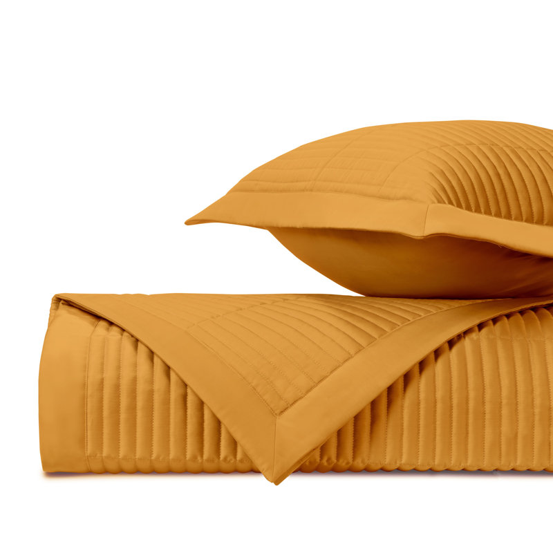 Channel Quilted Sateen Coverlet, Queen Coverlet / Bedspread, Marigold