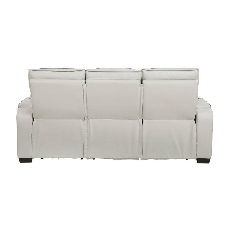 Canapé inclinable électrique double Fiya avec éclairage DEL, ports USB et revêtement en similicuir taupe., 84" W