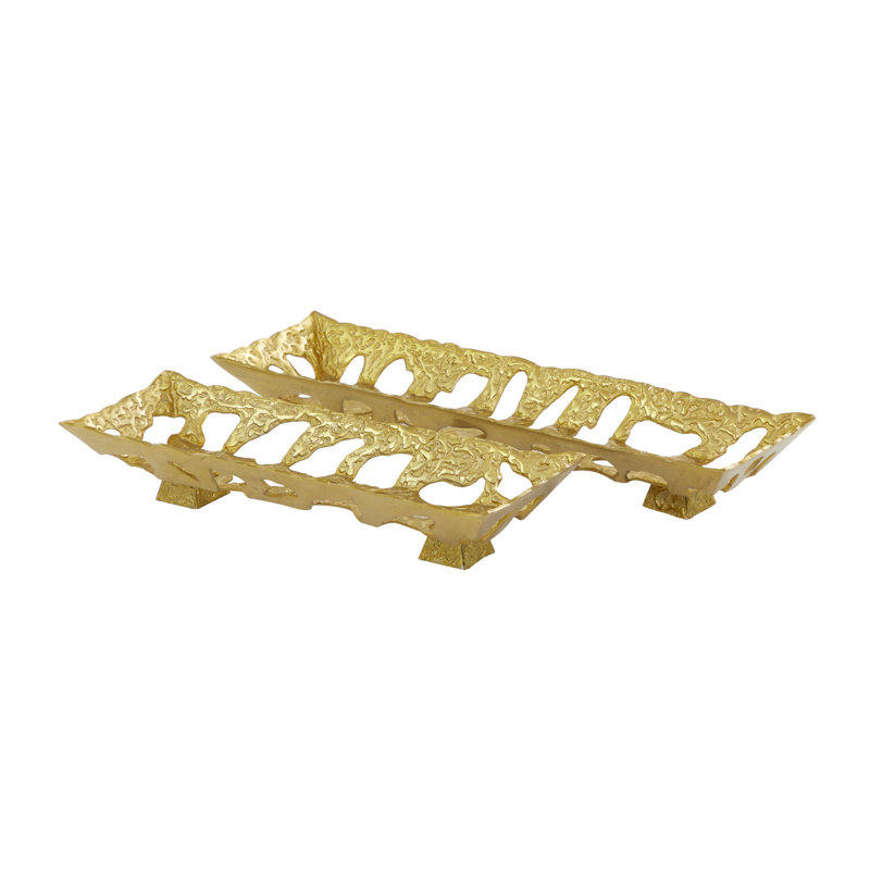 Aluminum Metal Decor Tray Set, Gold