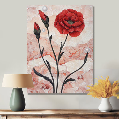 «Blooming Melody Of Carnation On Geode I», art mural floral en métal, œillet