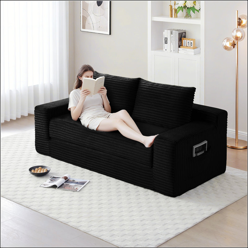 Canapé-lit en mousse viscoélastique à mémoire de forme, lit convertible pliant convertible 2 en 1, assise en velours côtelé pour petits espaces