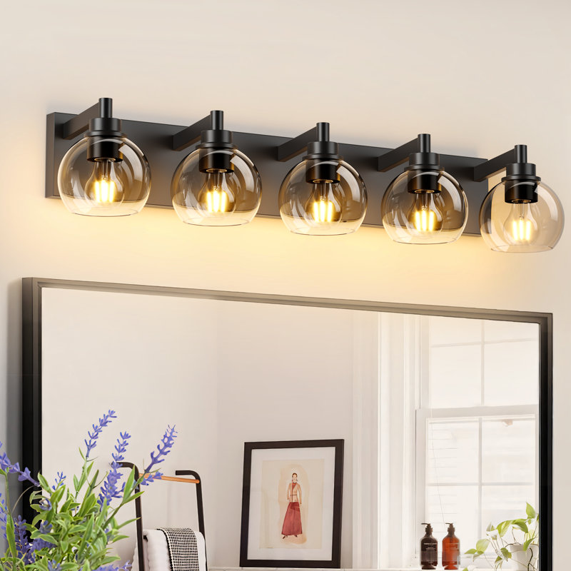 Luminaires de salle de bain 6 lumières noir mat, Six lumières, H 7,9 po x l 41 po x P 7,5 po