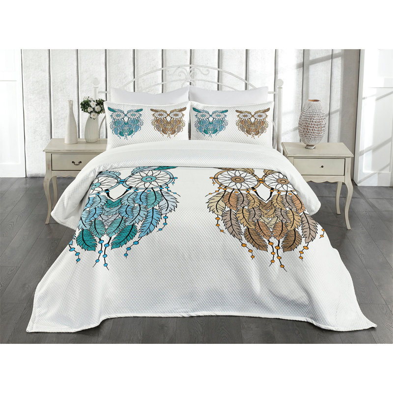Ambesonne Tribal Bedspread Farsighted Birds, King Bedspread + 2 Standard Shams