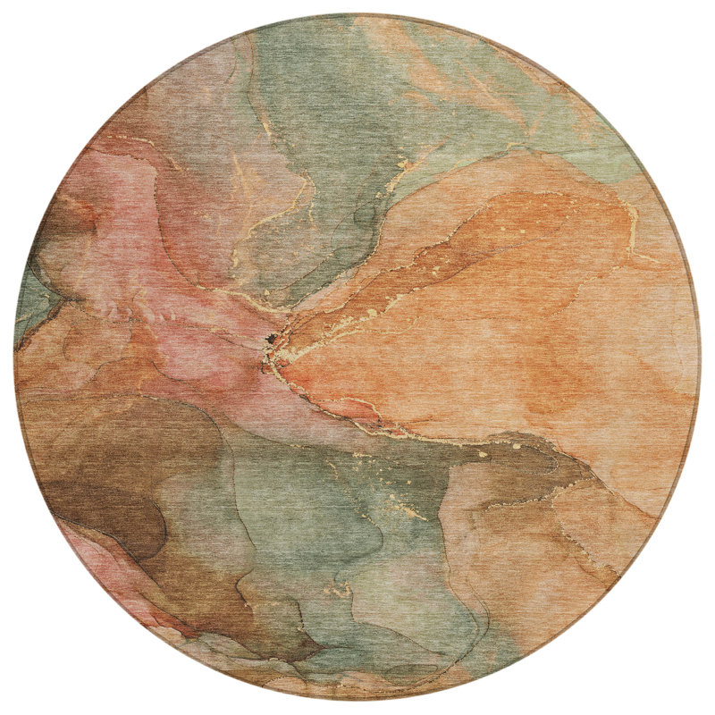 Tapis corail Xhevrie intérieur / extérieur lavable à la machine, Rond 8 pi