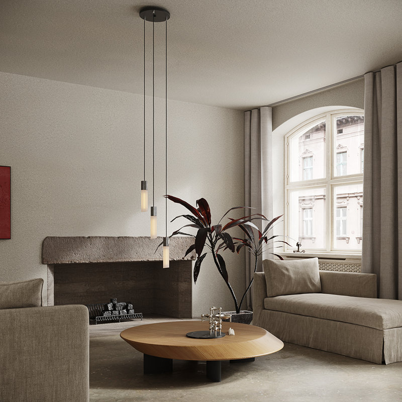 Basalt Hexagonal Cluster Pendant with Brass Finish and Black Cord