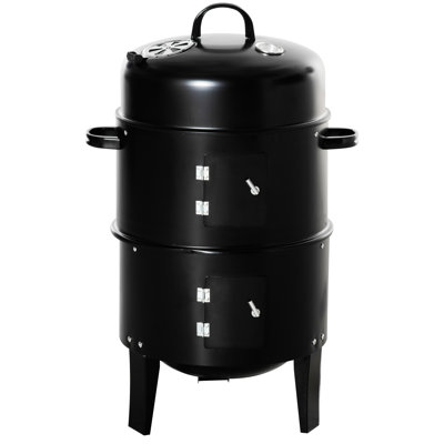 Vertical Charcoal Smoker Bbq - 31 16" Grill With Dual Cooking Areas, Thermometer For Outdoor, Black Barbecue 2 Zones And Outdoor Camping, Picnic, Backyard Grilling,