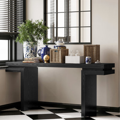 Console très large en placage de bois véritable de 66 po, canapé minimaliste derrière le canapé pour l'entrée, le couloir, le salon, le bureau personnel, noir