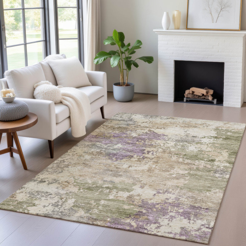 Tapis beige d'intérieur / extérieur lavable à la machine, Rectangulaire 3 pi x 5 pi
