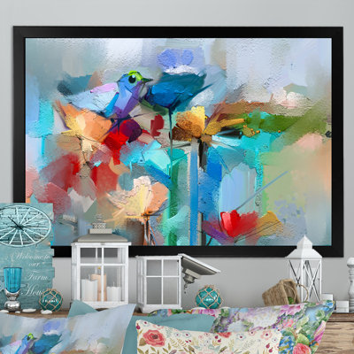 «Paintbrush Orange and Turquoise Bird II», reproduction sur toile flottante