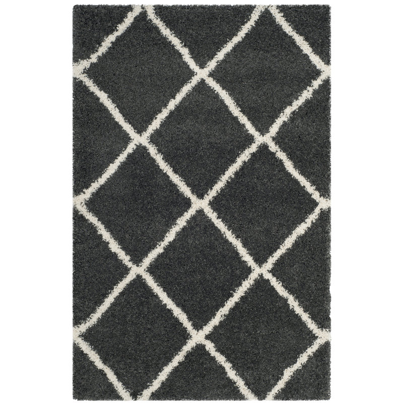 Humberto Hudson Shag Performance Geometric Rug, Rectangle 4' x 6', Dark Gray/Ivory