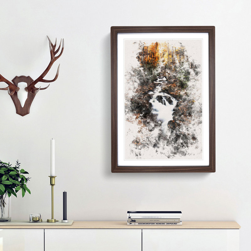 Woodland Stream - Single Picture Frame Print on MDF, 63cm H x 45cm W x 2cm D, Walnut Framed
