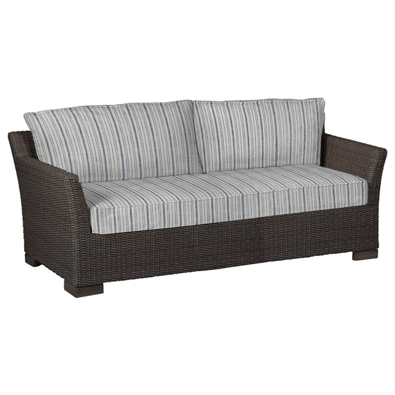 Club 89" Wide Outdoor Wicker Loveseat with Cushions, Black Walnut, Indigo Velvet, Welt