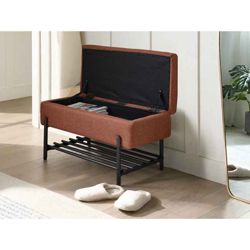 Fabric Upholstered Storage Bench, Brown