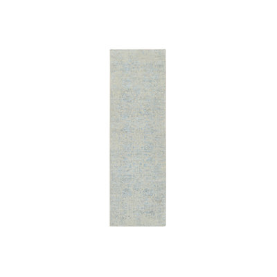 2'6" x 8'0" New Hand Loomed Blue Wool & Silk Runner Oriental Rug - MOA10264558