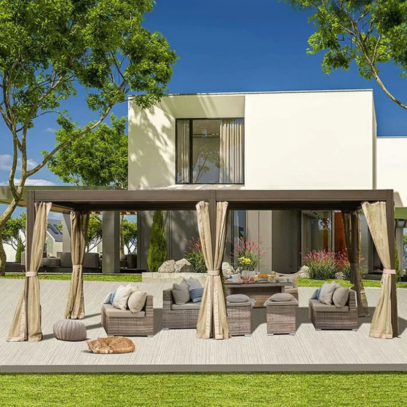 Pergola Gazebo with Louvred Roof, Brown, 20 ft x 12 ft