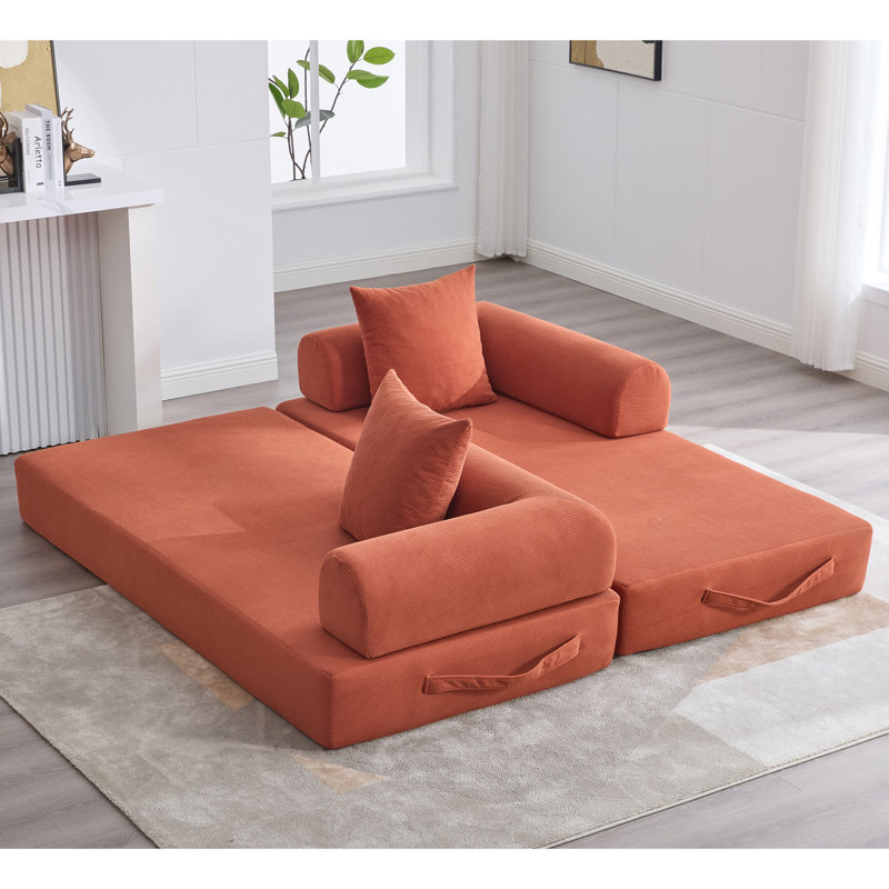 Canapé-lit pliable à plancher à compression - sans assemblage, Velours côtelé orange, Oui