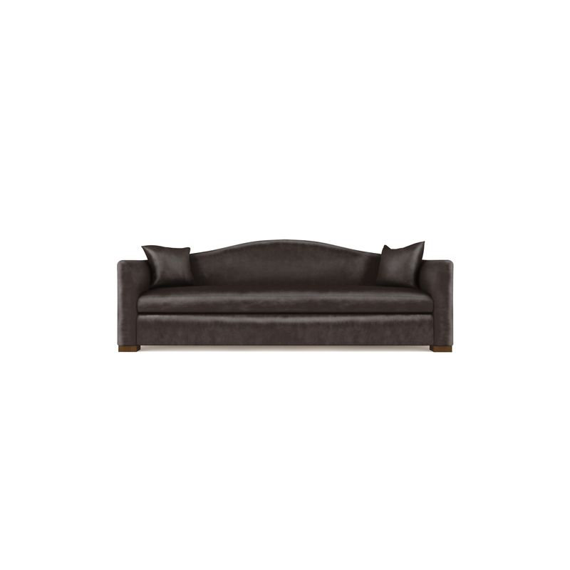 Horatio Camelback Taper Curved-Arm Sofa, Vintage Leather Chocolate, 33" H x 96" W x 36" D, Weathered