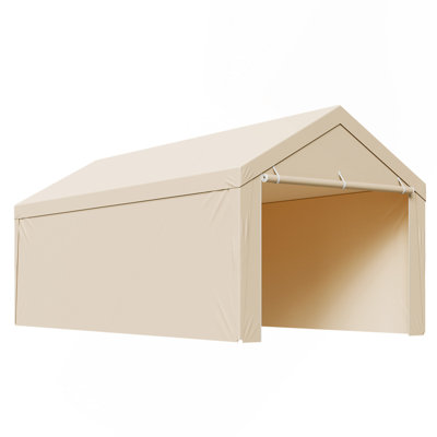 10' x 20' Heavy-Duty Carport Replacement Canopy Top Cover with Sidewalls & Ball Bungees, Waterproof & UV Protection, Beige (Frame Not Included)