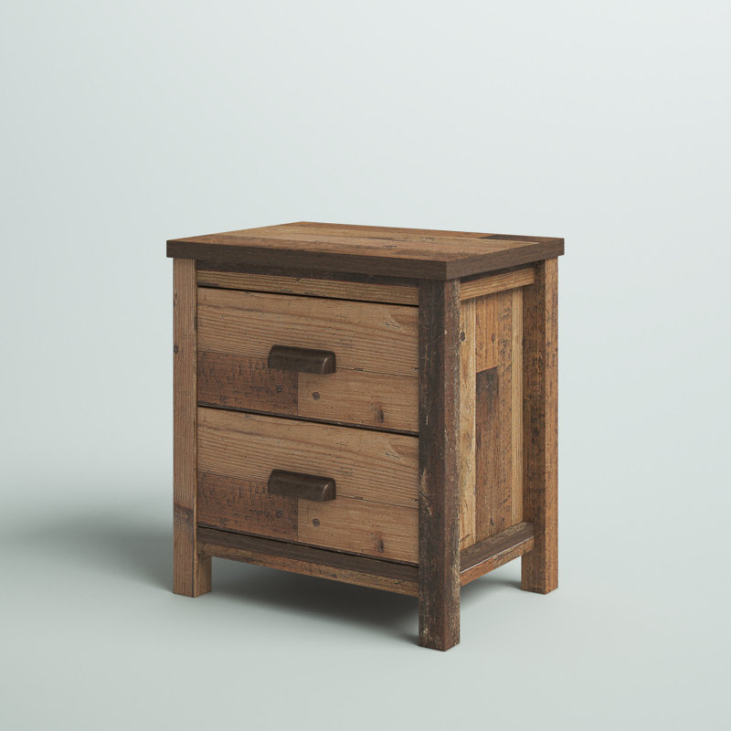 Vintage Oak 2-Drawer Rustic Nightstand