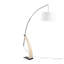 Lampe sur pied en bois naturel avec abat-jour en lin blanc et table d'appoint intégrée