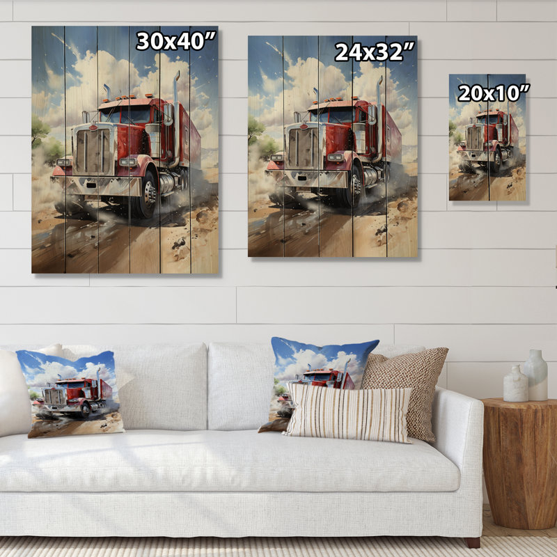 «Red Semi Truck Pride I» sur bois, H 40 po x l 30 po x P 0,78 po