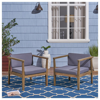 Newbury 2-Piece Solid Acacia Wood Outdoor Club Chair Set - Modern Patio Armchairs with Water-Resistant Grey Cushions for Deck, Garden & Balcony