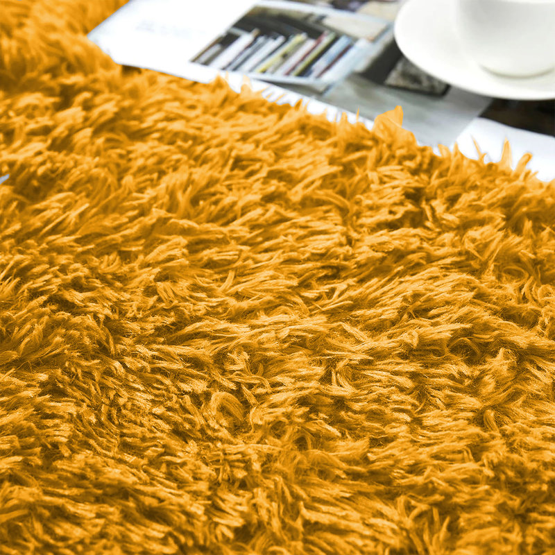 Soft Fluffy Living Room Large Area Rug, Rectangle 120 x 170 cm, Ochre