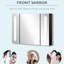 Armoire murale de salle de bain l 35,5 po x H 25,5 po avec miroir à DEL, 3 armoires, charge, tablettes montées en noir H 25,5 po