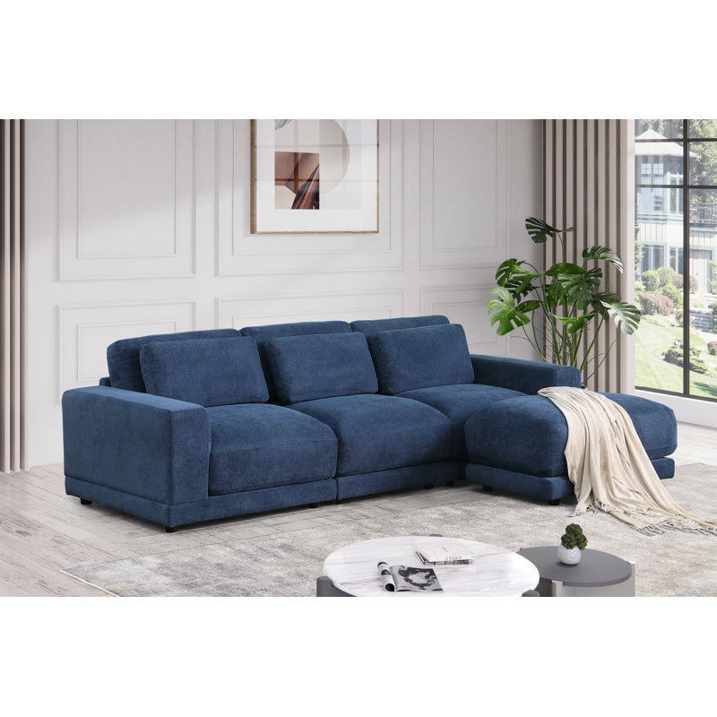 Canapé modulaire 4 pièces rembourré, Mélange de lin bleu