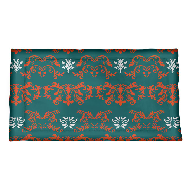 Football Baroque Pattern Pillow Sham, King, Polyester, Teal/Orange/White
