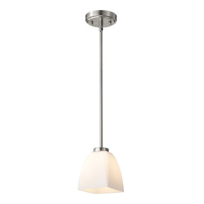 1-light Mini Pendant With Pyramid Shaped Etched White Glass Shade