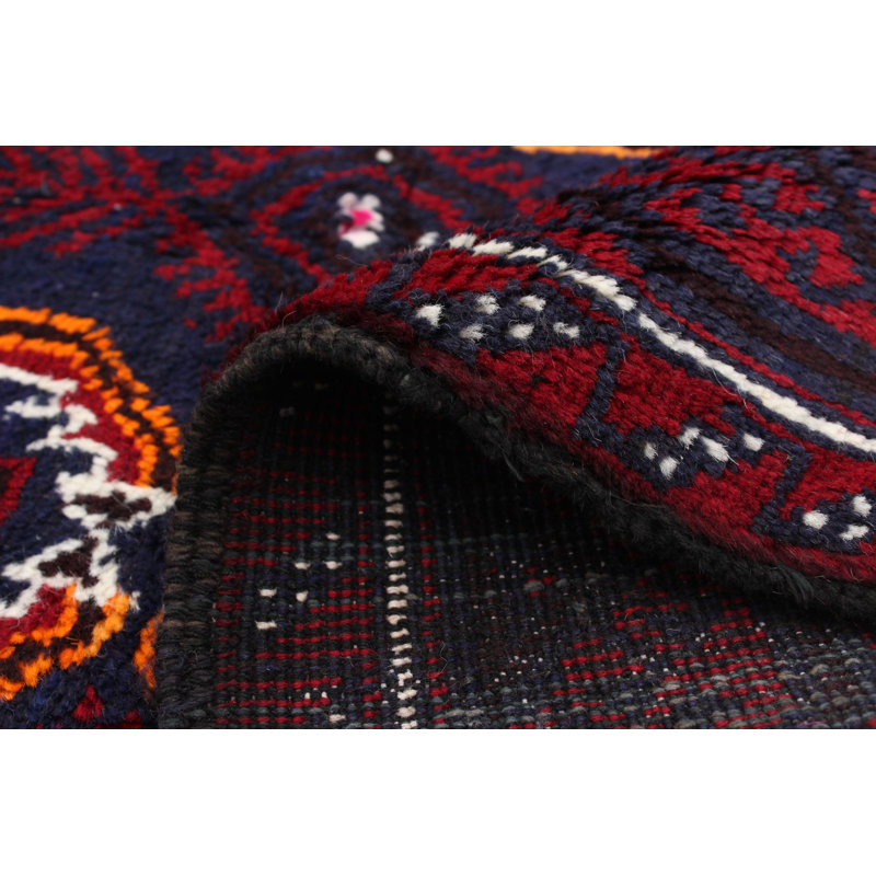 Tapis décoratif en laine noué à la main de conception unique 3 pi 3 po x 5 pi 11 po bringé bleu marine foncé/rouge